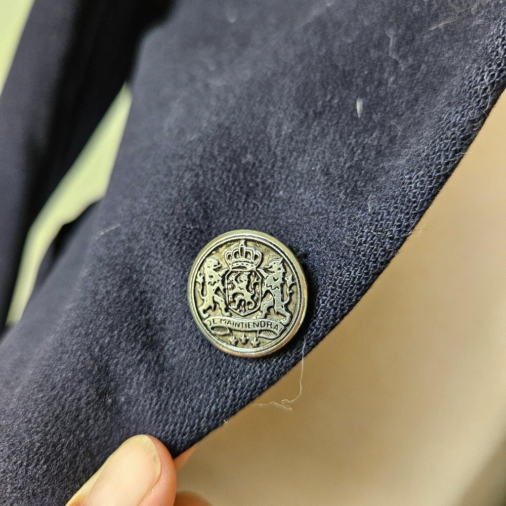 Vtg 50s An Tai Hong Custom Tailored Mens Navy Wool Blazer Jacket Crest Hong Kong - Picture 5 of 8